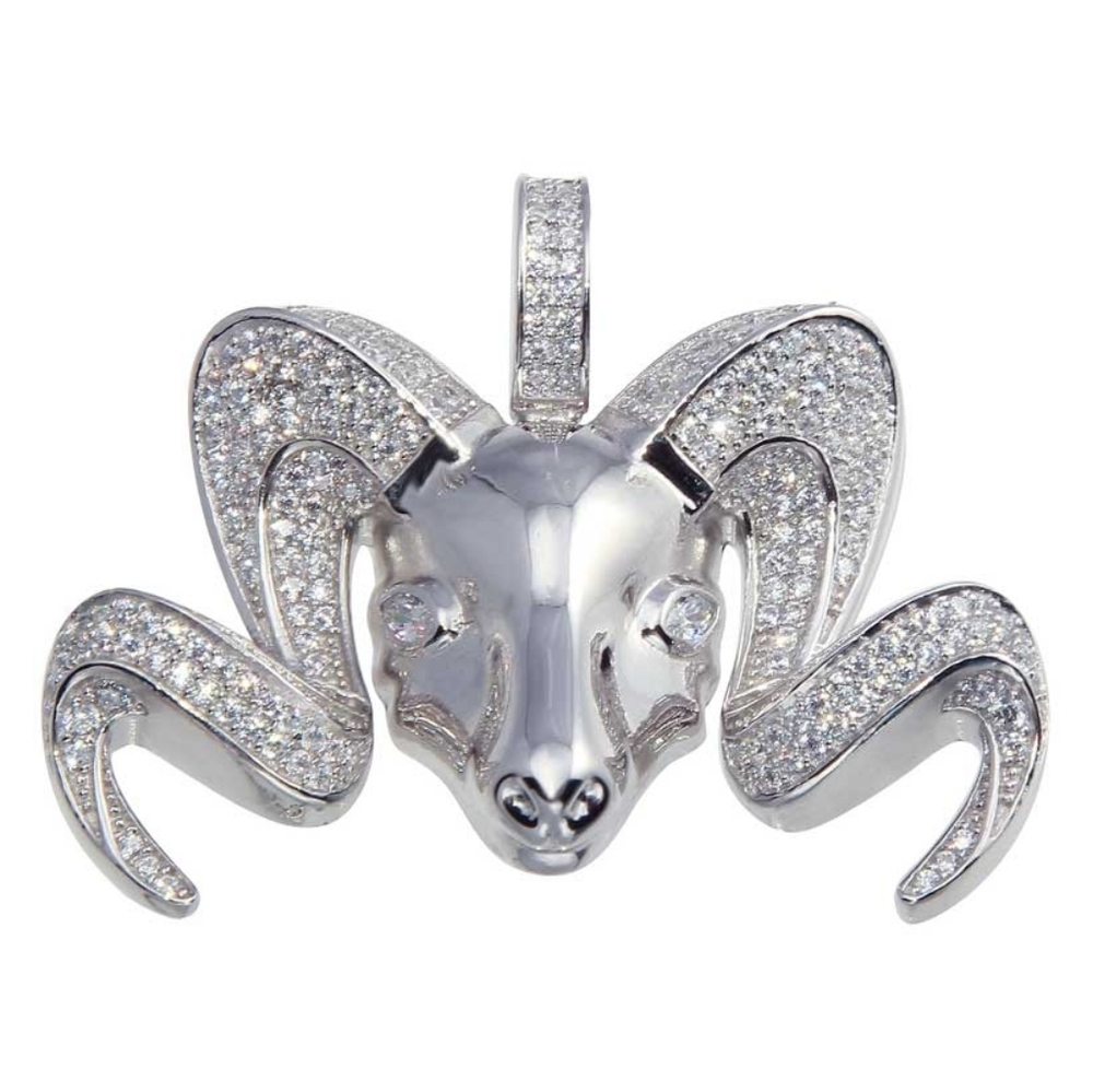 Sterling Silver 925 Rhodium Plated CZ Ram Hip Hop Pendant - Picture 1 of 2